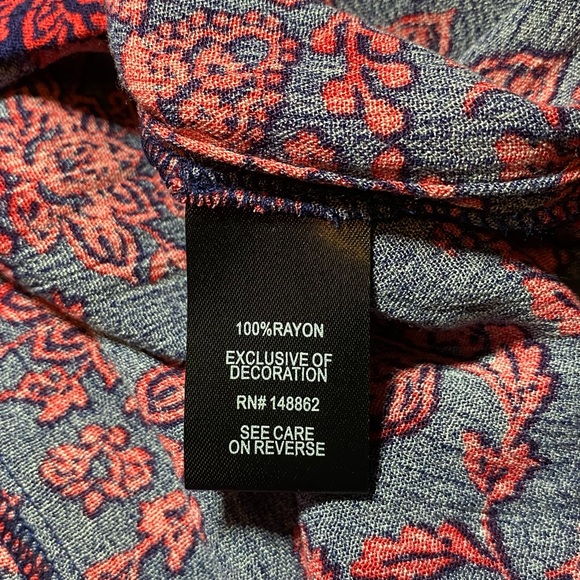 Torrid blue and red boho top with tie, size 1 - Picture 8 of 8